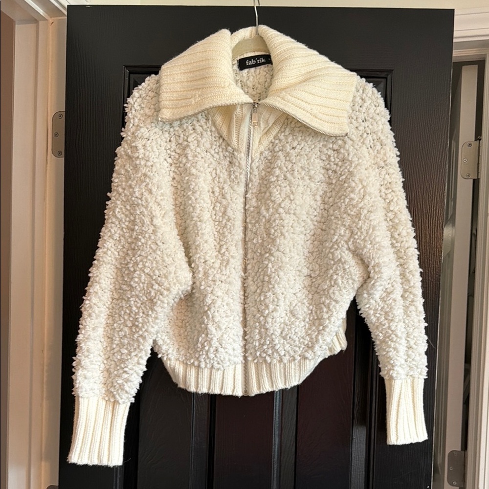 fab'rik Cream Sherpa Zip-Up Jacket